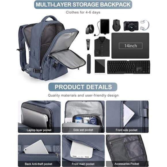 Large Travel Backpack Bag for Women Men,Carry on Backpack,17 Inch Laptop Bag - Picture 5 of 7